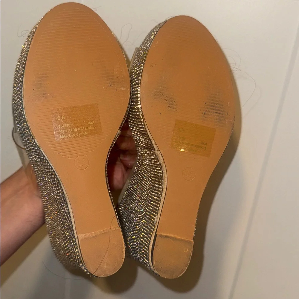 Fashion Nova Nude Crystal-Embellished Clear Strap Wedges
